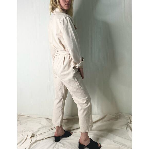 FARROW Ecru Cream Long Sleeve Twill Belted Long Sleeve Cotton Jumpsuit US SMALL - Picture 7 of 16